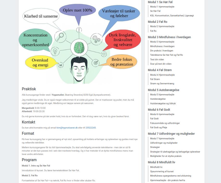 Mindfulness kurset Mindful Nu indeholder online kursusmateriale for alle 8 moduler incl lydfiler med guidede meditationer.